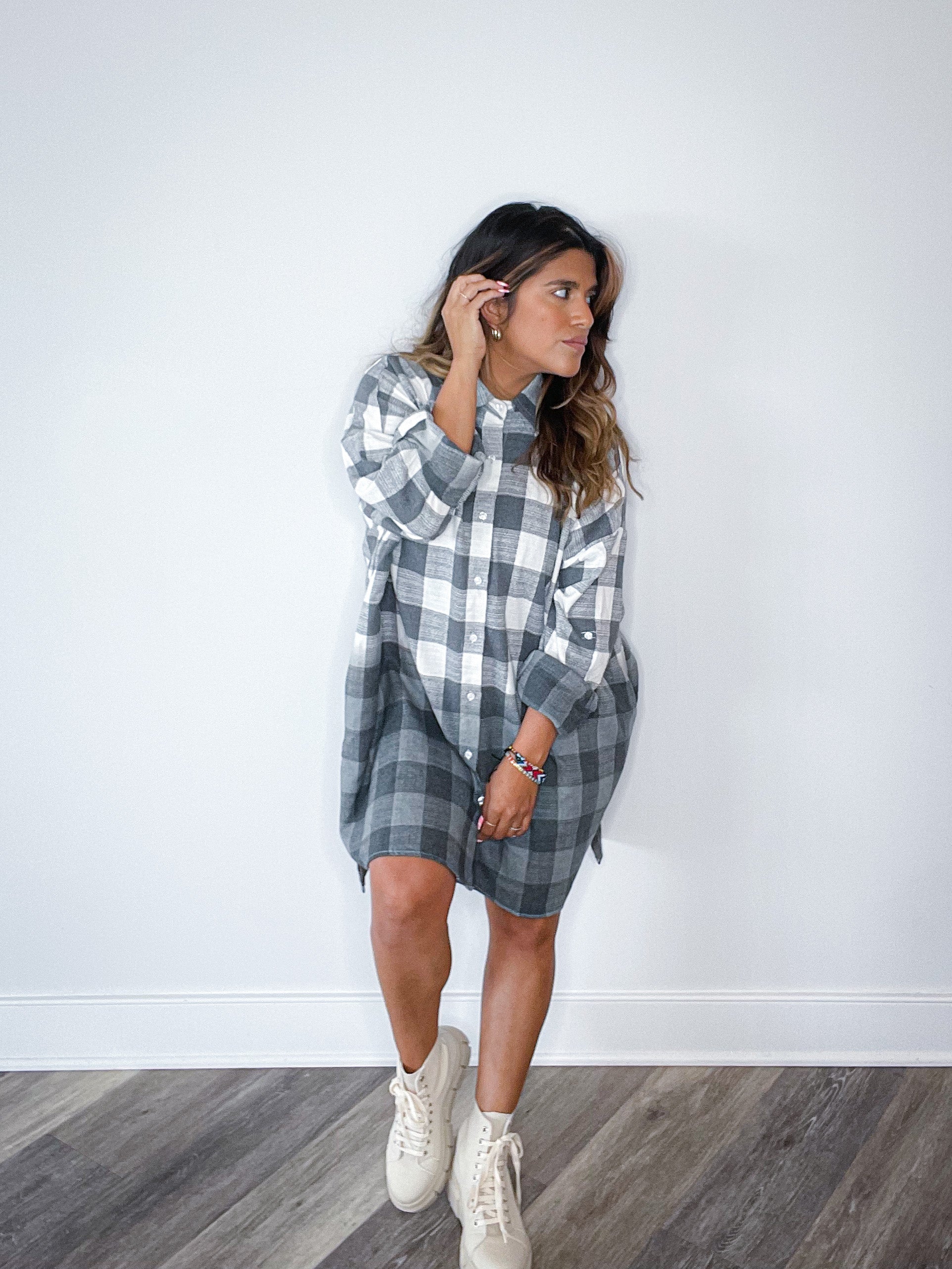 Gray Plaid Ombre Oversized shirt