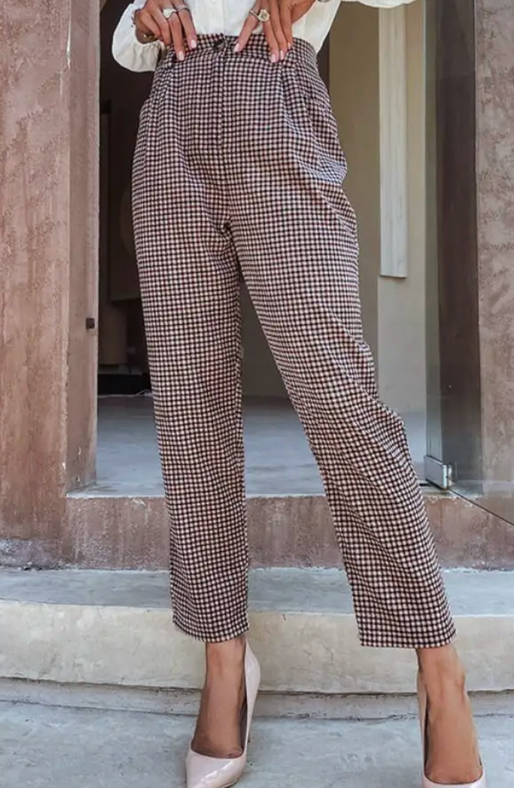 Gingham High Waisted Trouser Pants