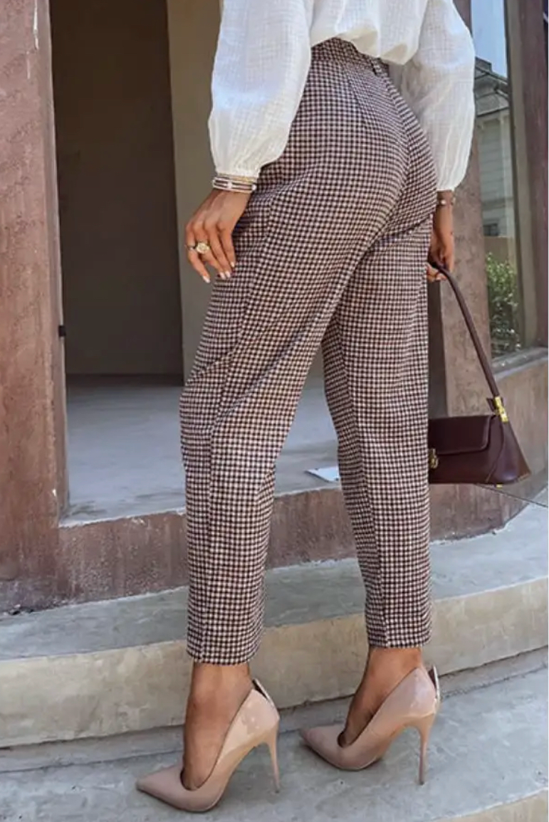 Gingham High Waisted Trouser Pants