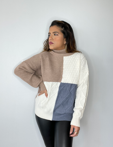 Color Block Turtle Neck Long Sleeve Sweater