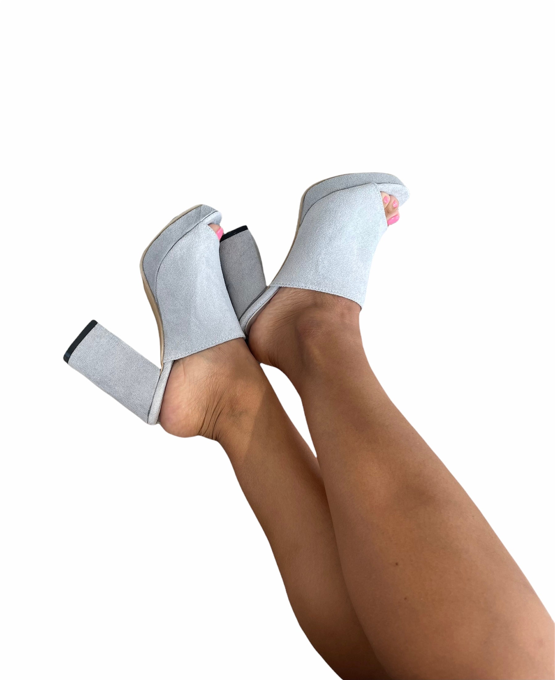 Grey Peep Toe Platform Heels